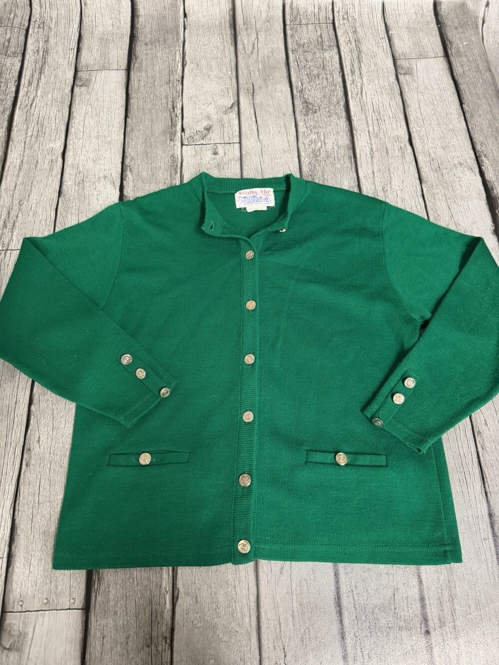 Vintage Women’s Tally Ho Button Front Cardigan Sweater Kelly Green Sz Medium 80s